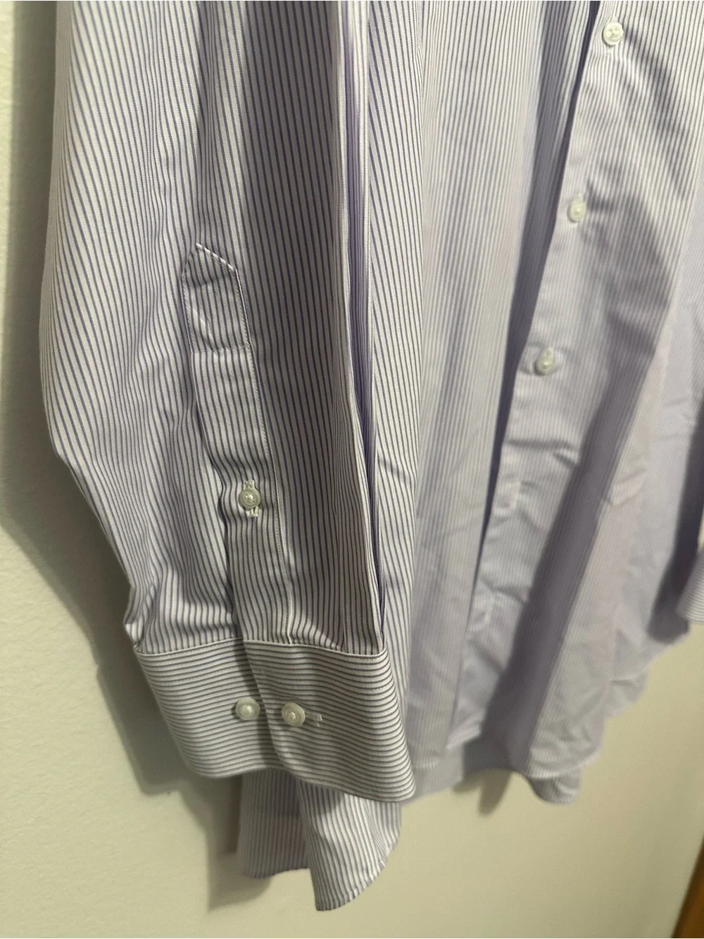 E.B. Wood Men's Non-Iron Dress Shirt Blue Stripe Long Sleeve Button Down 18 1/2